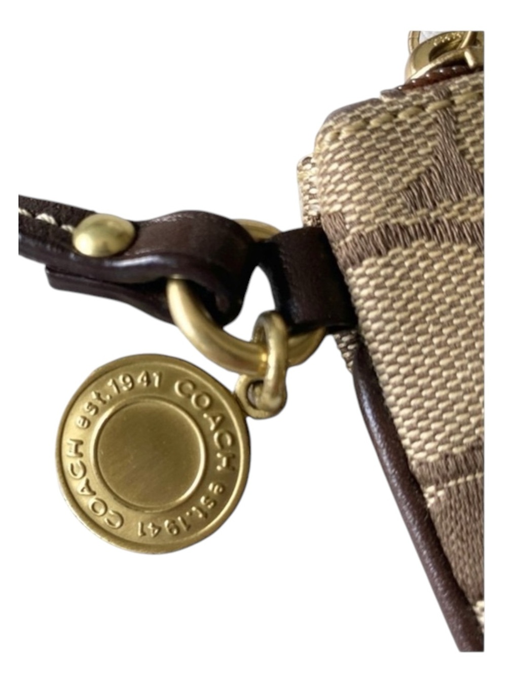 Coach ❃ Signature Monogram Jacquard Wristlet Clutch Bag ❃ Leather Trim ❃ Khaki ❃ - Picture 11 of 16